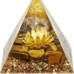 Hopeseed Orgone Pyramid Flower of Life Orgonite Money Healing Crystals Pyramid for Positive Energy with Tiger's Eye Stones and Luck White Crystal That Promotes Wealth, Prosperity and attracts Success