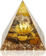 Hopeseed Orgone Pyramid Flower of Life Orgonite Money Healing Crystals Pyramid for Positive Energy with Tiger's Eye Stones and Luck White Crystal That Promotes Wealth, Prosperity and attracts Success