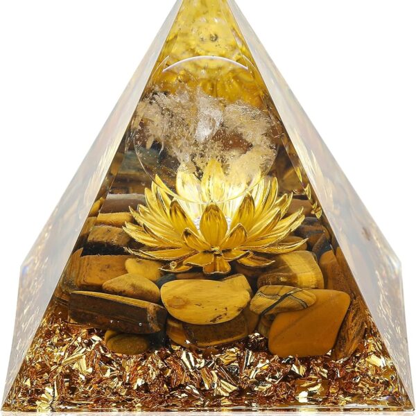 Hopeseed Orgone Pyramid Flower of Life Orgonite Money Healing Crystals Pyramid for Positive Energy with Tiger's Eye Stones and Luck White Crystal That Promotes Wealth, Prosperity and attracts Success