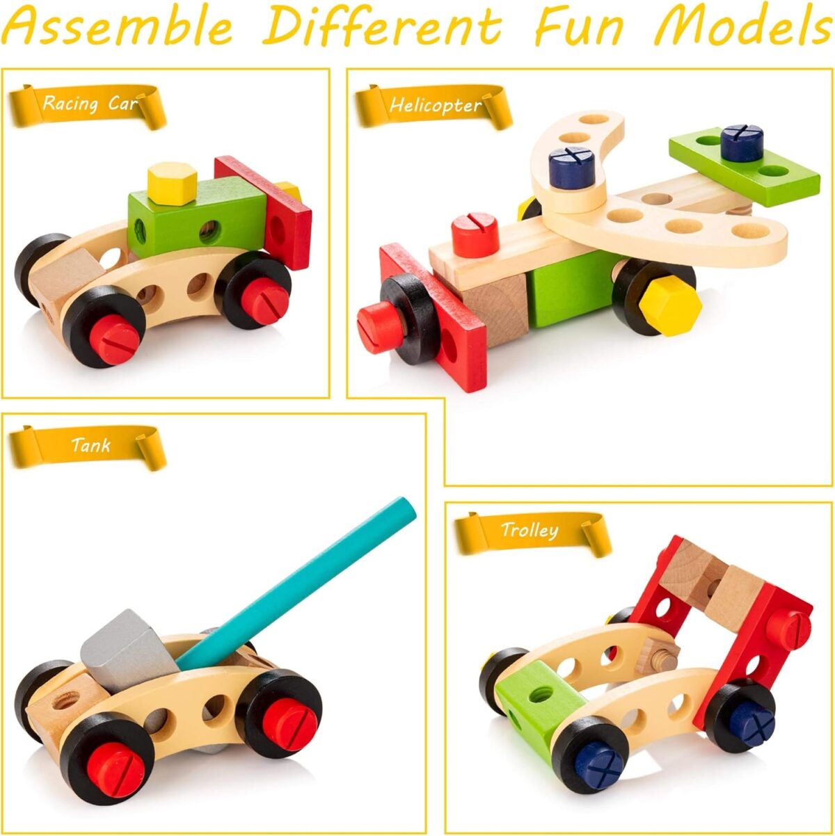 KIDWILL Kids Tool Set with Tool Box & DIY Stickers, Pretend Play STEM Construction Kits for Toddlers 3-5, Montessori Toys for 3 4 5 Year Old, Wooden Play Tools Set, Toddler Boy Toys - Image 3