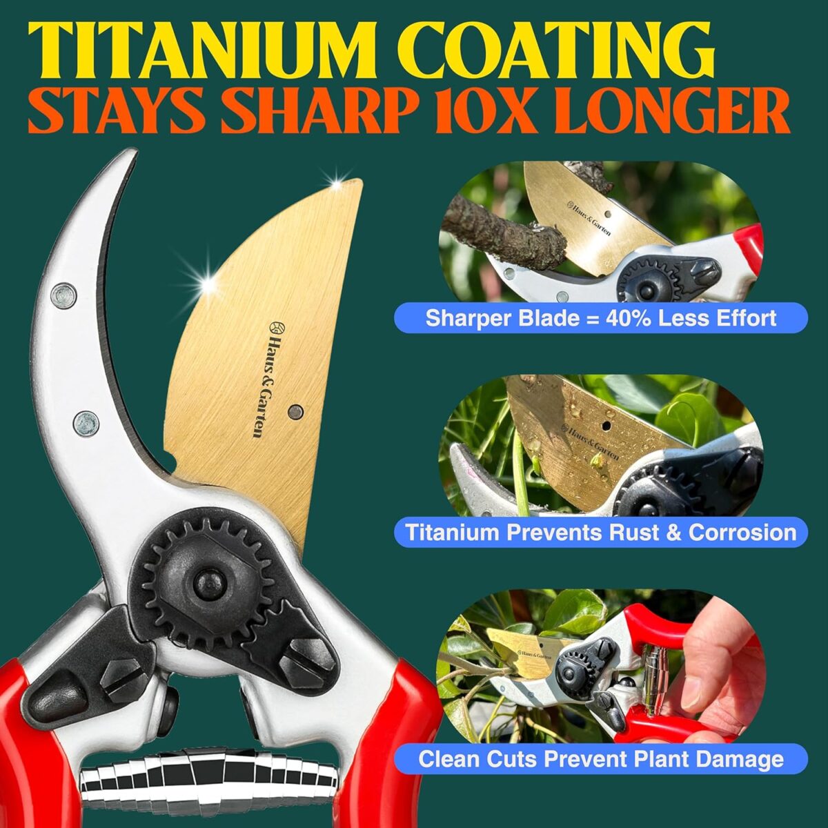 Haus & Garten ClassicPRO 8.5" Professional Premium Titanium Bypass Pruning Shears - Use As Pruners, Garden Shears, Heavy Duty Handheld Pruning Shears For Gardening, Clippers, Pruner Scissor Tool - Image 2