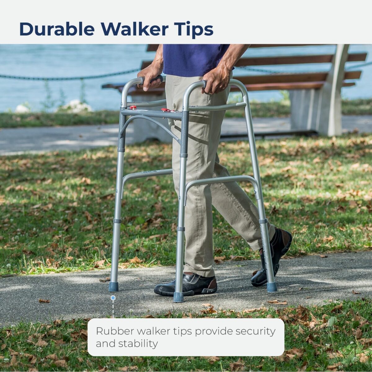 Drive Medical Deluxe 2-Button Folding Walker, Lightweight Walkers for Seniors and Adults, Medical Walker, Bariatric Walker (Up to 350 Pounds), Standard, Silver - Image 7