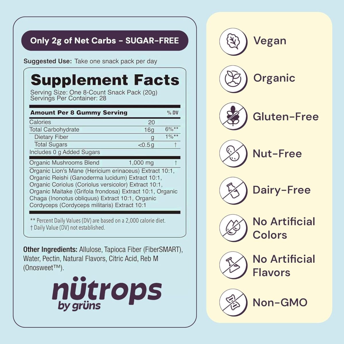 Nutrops Sugar-Free Lions Mane Mushroom Gummies for adults, Functional Nootropics, Herbal Brain Supplement for Energy, Brain Health, Cognitive, Memory & Focus, Reishi, Chaga, Cordyceps, Coriolus - 28 Day Supply - Image 4