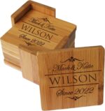 My Personal Memories Custom Engraved Bamboo Wood Coasters - Personalized Coaster Set for Drinks, Weddings, Couples with Holder (Square Bamboo) - Image 4