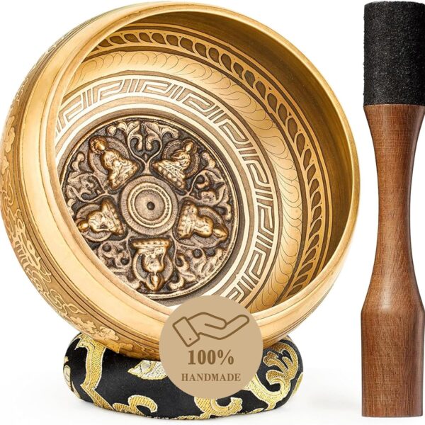 Hihealer Tibetan Singing Bowls, Meditation Sound Bowls Handcrafted in Nepal for Yoga, Chakra Healing, Mindfulness Self Care Spiritual Gifts for Women and Men (Black(Buddha), 6 inch)