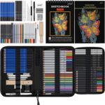 Prina 76 Pack Drawing Set Sketching Kit, Pro Art Supplies with 3-Color Sketchbook, Include Tutorial, Colored, Graphite, Charcoal, Watercolor & Metallic Pencil, for Artists Adults Teens Beginner