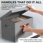 3 Pack Large Fabric Storage Bins with Lid - Decorative Box with Lid, Label Holder, Faux Handles - Large Decorative Storage Boxes with Lids for Organizing Clothes, Blankets - Steel Gray - Image 4