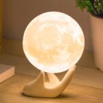 Mydethun 3D Moon Lamp with Ceramic Base, Gift for Lover, LED Night Light, Mood Lighting with Touch Control Brightness for Women,Home Décor, Bedroom, Kids Birthday, 3.5 Inch - White & Yellow