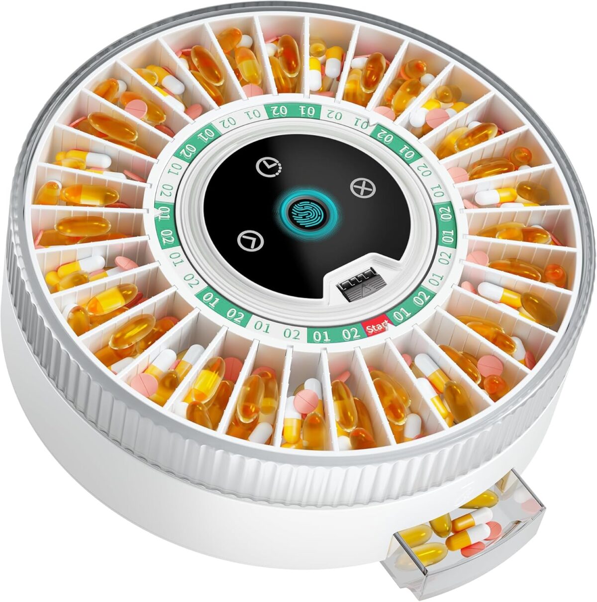 Windtrace Bluetooth Automatic Pill Dispenser for Elderly with Alarm, Smart Pill Dispenser with 31-Slot, Fingerprint& Mechanical Dual Lock Medication Dispenser, Timed Dispenser Machine (Green) - Image 1