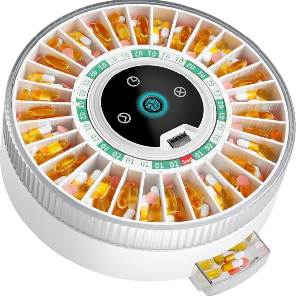 Windtrace Bluetooth Automatic Pill Dispenser for Elderly with Alarm, Smart Pill Dispenser with 31-Slot, Fingerprint& Mechanical Dual Lock Medication Dispenser, Timed Dispenser Machine (Green)