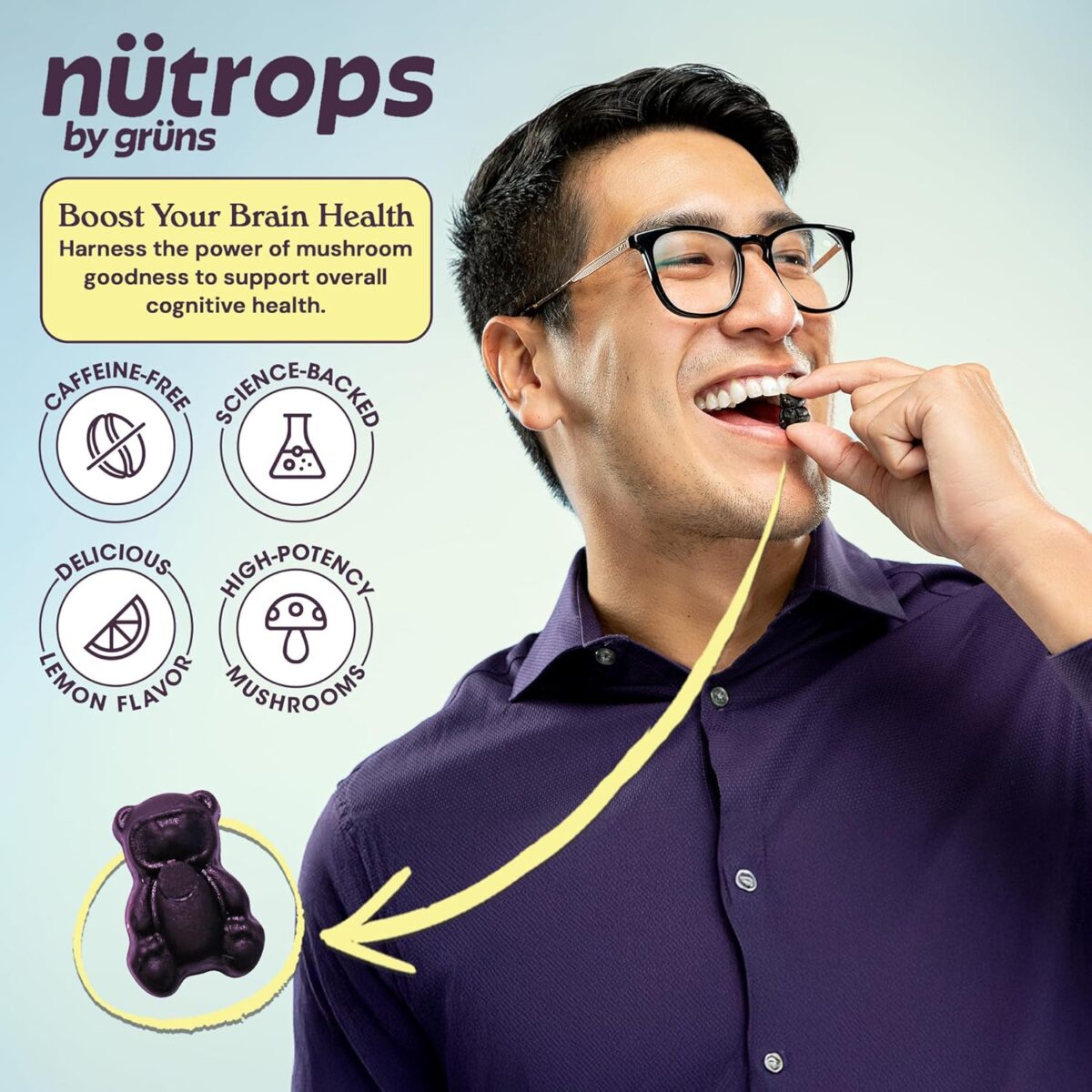 Nutrops Sugar-Free Lions Mane Mushroom Gummies for adults, Functional Nootropics, Herbal Brain Supplement for Energy, Brain Health, Cognitive, Memory & Focus, Reishi, Chaga, Cordyceps, Coriolus - 28 Day Supply - Image 2