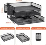 Marbrasse 3 Tier Mesh Desk Organizer with Drawer, Multi-Functional Desk Organizers and Accessories, Paper Letter Organizer with 2 Pen Holder for Home Office Supplies (Black) - Image 6