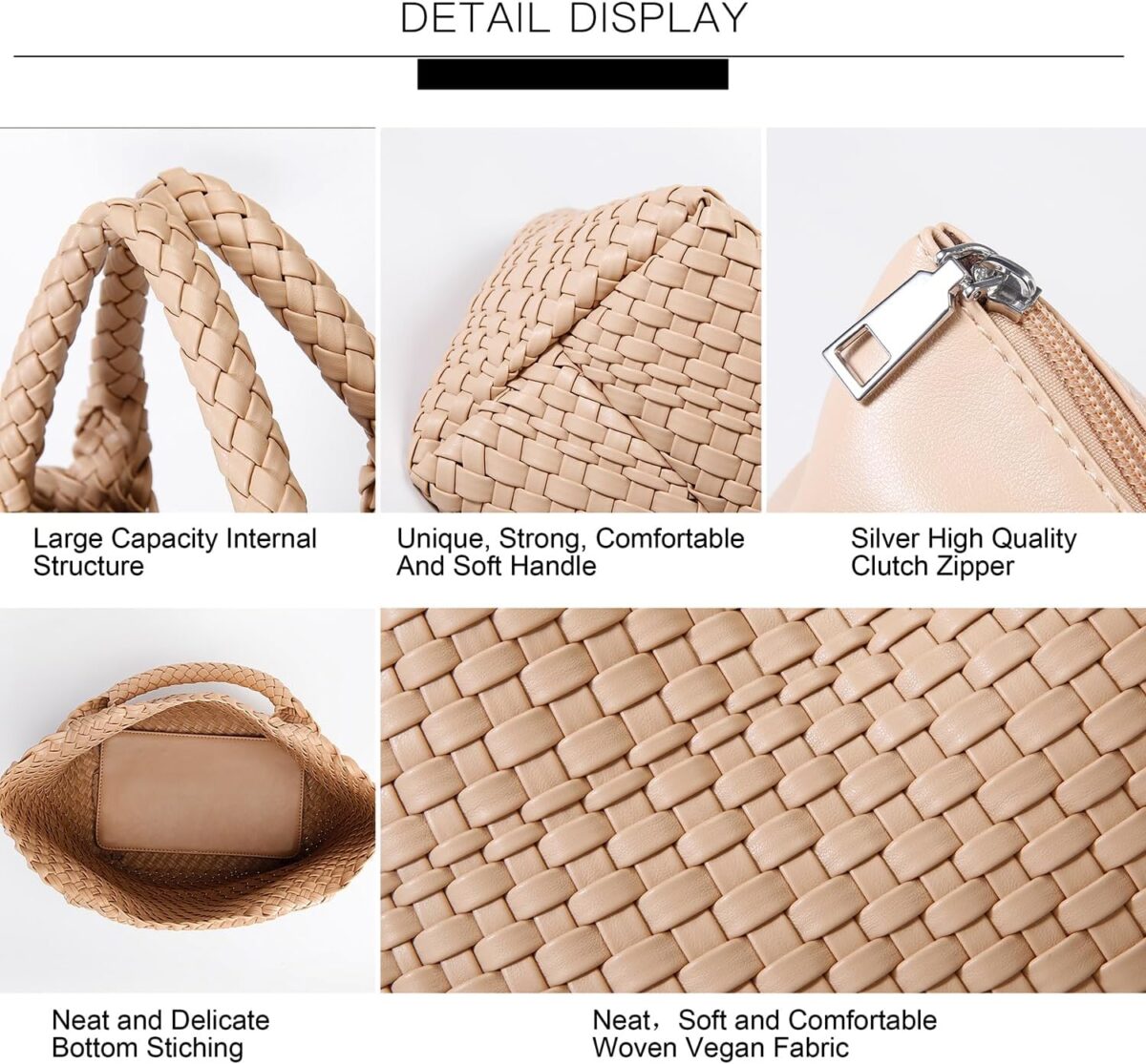 Woven Bag for Women, Vegan Leather Tote Bag Large Summer Beach Travel Handbag and Purse Retro Handmade Shoulder Bag - Image 5