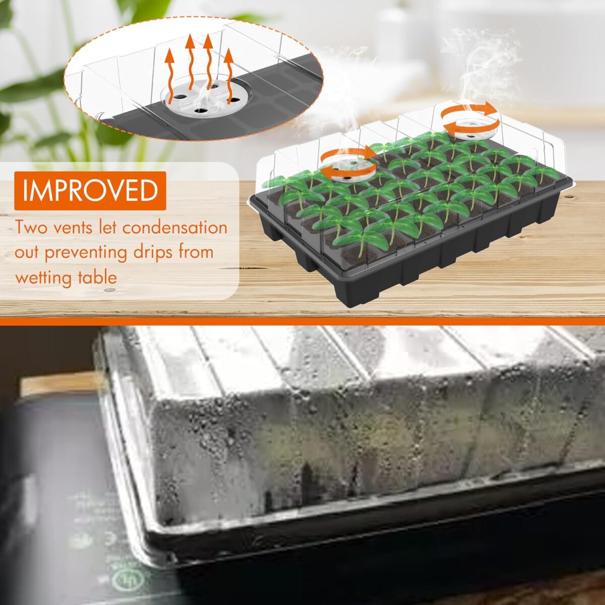 Gardzen 5-Set Seed Starter Tray Kits, Durable Plant Germination Trays with Humidity Vented Domes and Bases, Ideal for Seed Starting, Indoor Gardening, and Greenhouse (Total 200 Cells) - Image 2