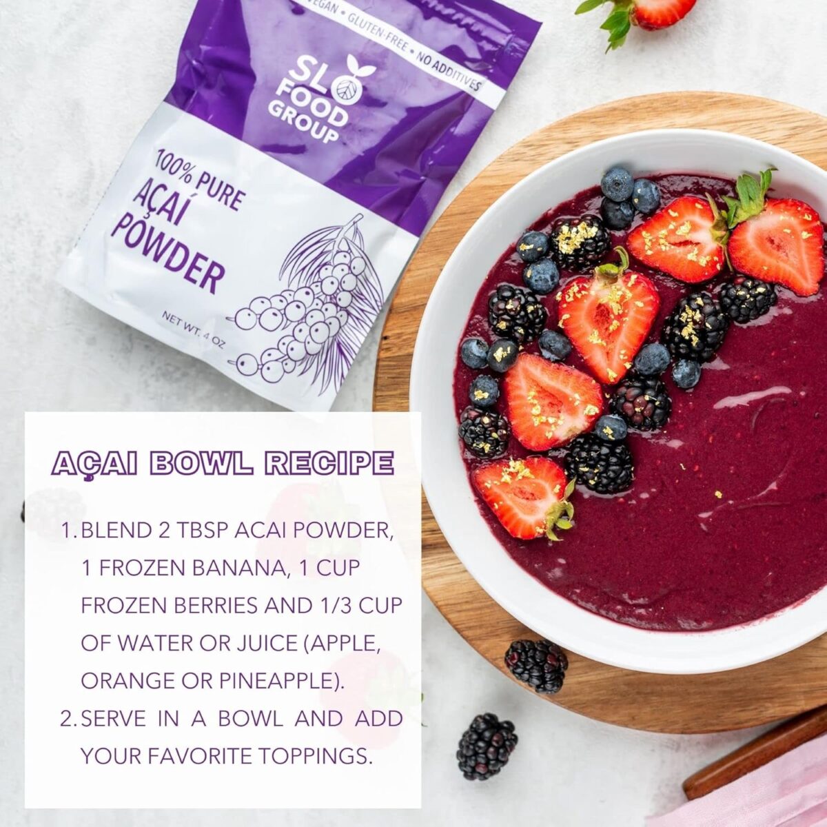 Slofoodgroup Freeze Dried Açaí Powder - Pure Acai Powder from Brazil (.25Lb/4oz Açaí), Acai Fruit Powder - Image 5