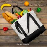 TOPDesign 1 | 3 | 6 | 30 Pack Canvas Tote Bag with an External Pocket, Reusable Grocery Shopping Bag, Top Zipper Closure, Daily Essentials (Black/Natural Pack of 1) - Image 4