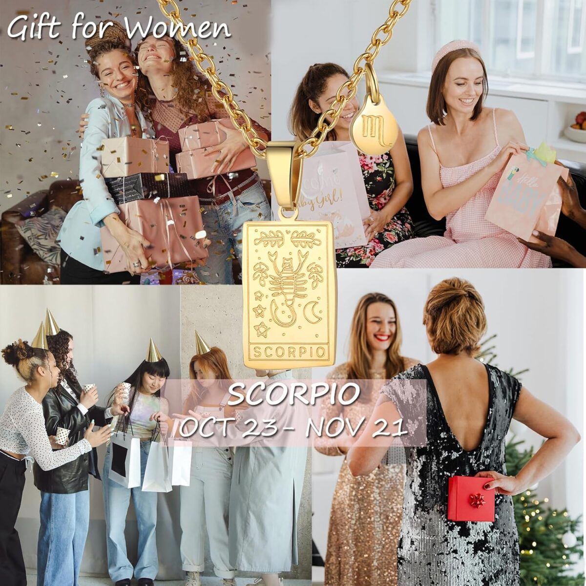 Zodiac Sign Necklace for Women Constellation Tarot Card Pendant Double Sided Gold Stainless Steel Waterproof NonTarnish Friendship Jewelry Gift - Image 4