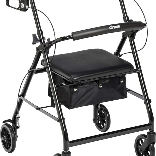 Drive Medical R726BK Foldable Rollator Walker with Seat, Black