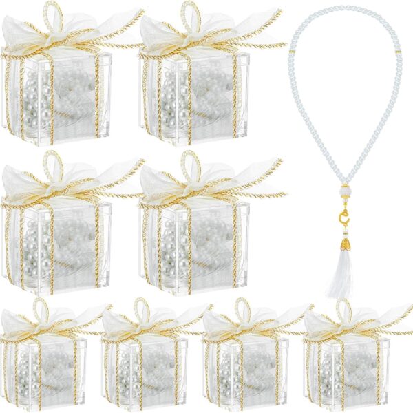 Landical 8 Pcs Islamic Prayer Beads Ramadan Eid Gifts Muslim Party Favors Pearl Prayer Beads Islamic Wedding Gifts for Ramadan Eid Hajj Umrah Wedding Baby Shower