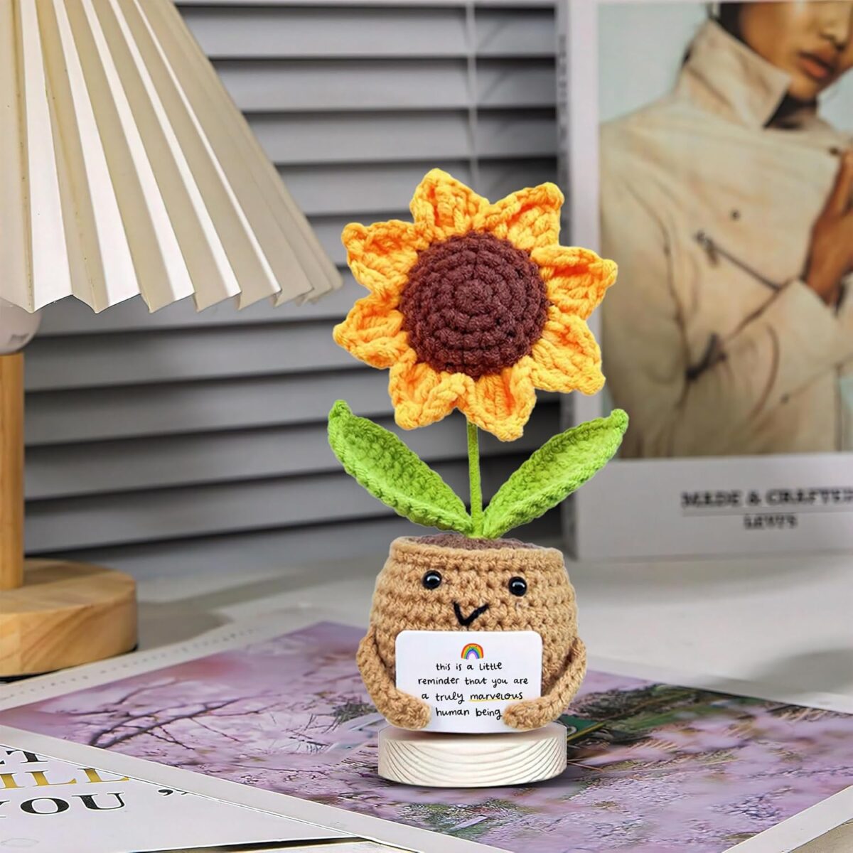 Gossby Handmade Positive Sunflower Doll Crochet with Card - This is A Little Reminder - Appreciation Gift for Coworker, Friend, Teacher, Sister, Mom - Christmas, Birthday, Thank You Gift Women, Men - Image 5