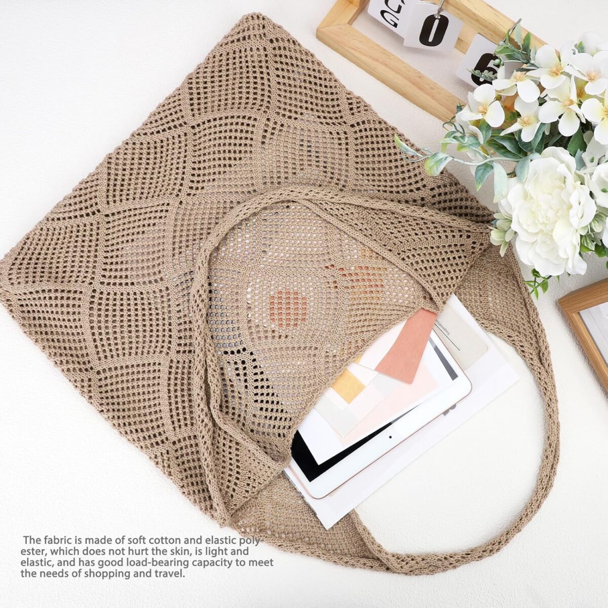 hatisan Crochet Bags for Women - Summer Beach Tote, Aesthetic Hippie Knit Bag - Image 6