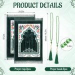 2Pcs Muslim Prayer Rug with 2Pcs Prayer Beads Thick Soft Velvet Prayer Matt Islam Arabic Turkish Design Daily Salah Mat Sajadah Meditation Ramadan Eid Gift for Women Men(Green) - Image 2