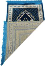 TB Muslim Prayer Rug Islamic, Soft Velvet Mat Ramadan Gift, with Prayer Bead Unique Decoration Gilded Gold-Like Embroidered for Women Man Kids Meditation Turkish African (Blue) - Image 5