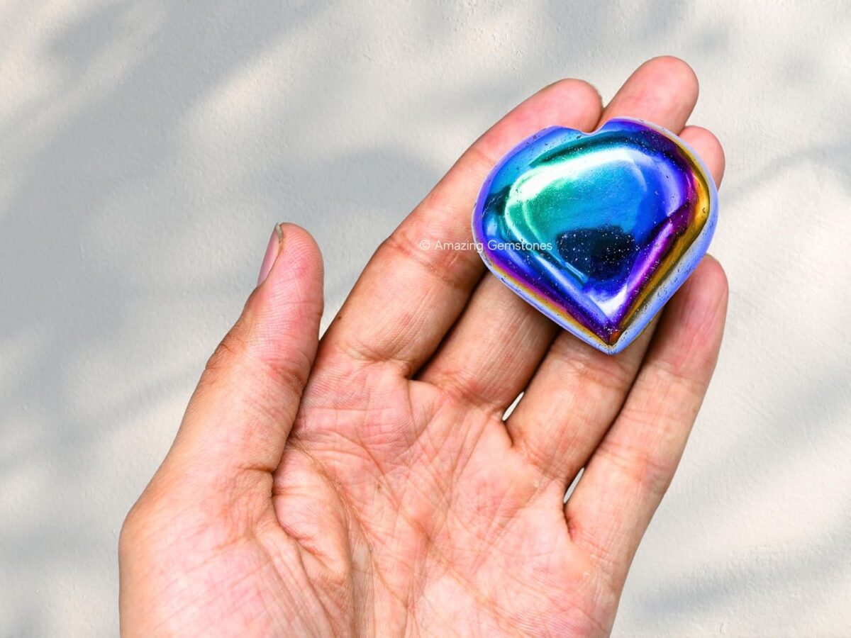 Titanium Aura Quartz Crystal Heart Palm Stone - Pocket Massage Worry Stone for Natural Body Chakra Balancing, Reiki Healing and Crystal Grid - Image 4
