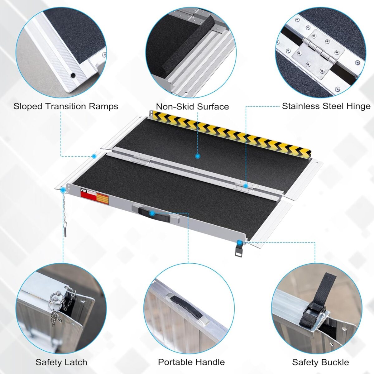 VNN Portable Wheelchair Ramp 3FT, Non-Slip Aluminum Folding Handicap Ramp, Door Threshold Wheelchair Ramps for Home, Wheel Chair Ramp for Home Steps, Doorways, Curbs, Stairs - Image 3