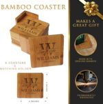 My Personal Memories Custom Engraved Bamboo Wood Coasters - Personalized Coaster Set for Drinks, Weddings, Couples with Holder (Square Bamboo) - Image 2