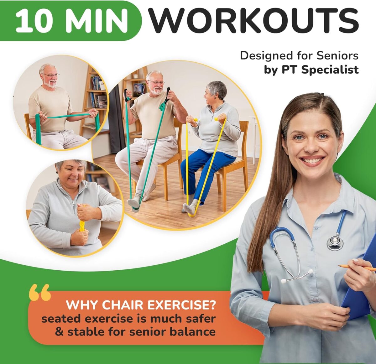 Resistance Bands for Physical Therapy - Pack of 2 Exercise Bands with Handles & a Detailed Guide Book - Adjustable Chair Exercises for Seniors Rehab at Home - Image 4