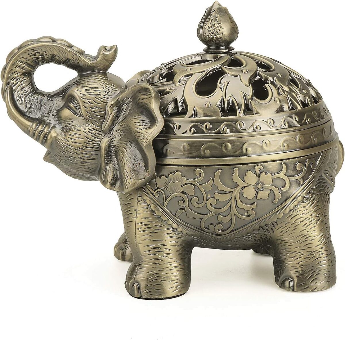 K COOL Metal Backflow Incense Holder Elephant Cone Coil Incense Burner Ash Catcher with Lid, Aromatherapy Ornament Home Office Decoration for Indoor Outdoor (Bronze) - Image 1