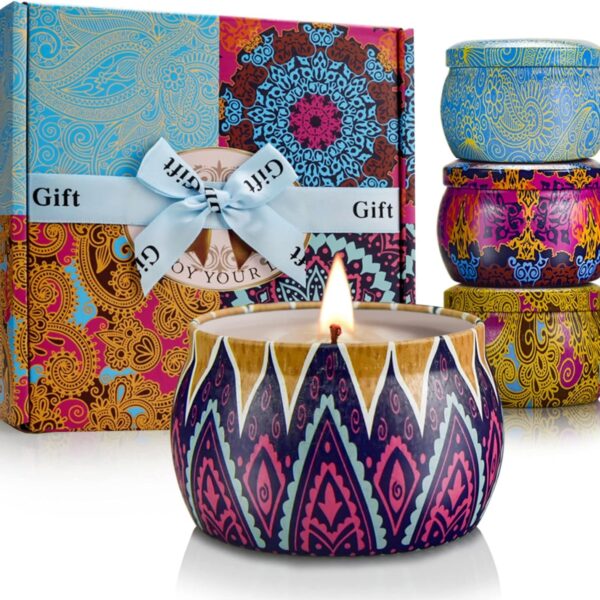 Scented Candles Gift Set, 4 Pack Aromatherapy Candles, Stress Relief Gifts for Women, Up to 120H Burning, Candles for Home Scented, Ideal for Birthday, Diwali, Christmas Gifts