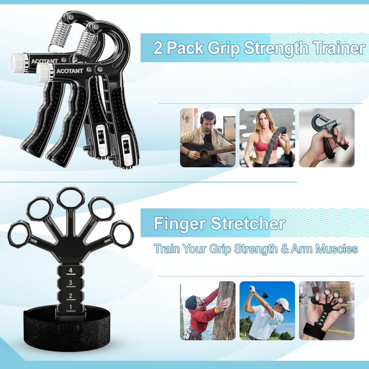 Grip Strength Trainer(5 Pack) with Finger Exerciser, Hand Grip Strengthener, Finger Stretcher,Grip Ring & Stress Relief Ball for Muscle Building and Injury Recover with Carry Bag - Image 3