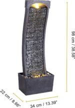 Teamson Home 38.58 in. Modern Curved Faux Slate Waterfall Fountain for Indoors or Outdoors with LED Light Accents and 1.98-Gallon Pump, Black and Stone Gray - Image 4
