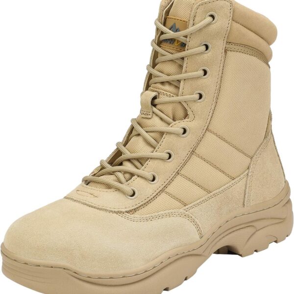 NORTIV 8 Men's Military Tactical Work Boots Side Zipper Leather Motorcycle Combat Boots Trooper(6-8 Inches)