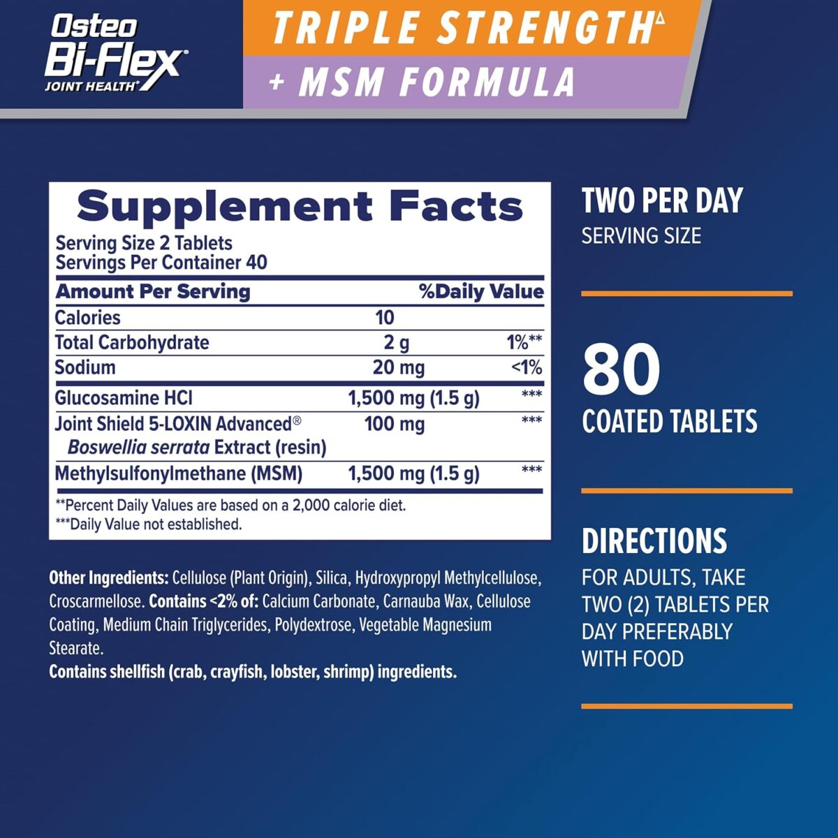 Osteo Bi-Flex Triple Strength(5) with MSM, Glucosamine Joint Health Supplement, Coated Tablets, 80 Count - Image 2