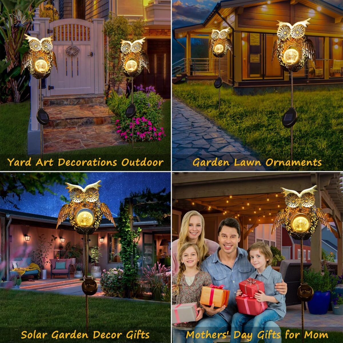 Go2garden Solar Lights Outdoor Owl Garden Gifts Women Metal Stakes Lights for Lawn Ornaments, Yard Art, Pathway, Patio Decorations,Birthday Mothers' Day Gift for Mom Dad Grandma (Bronze) - Image 3