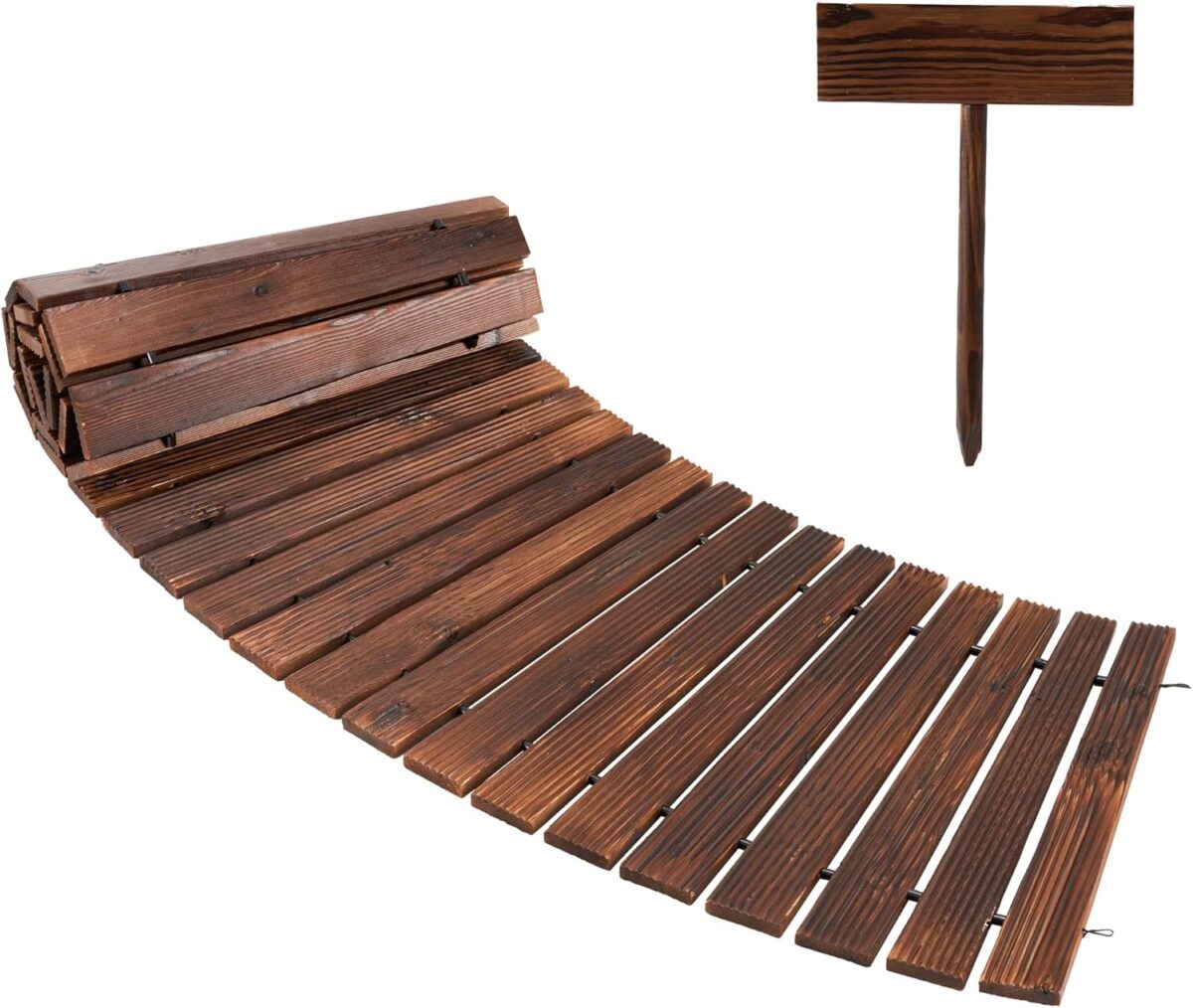 Spurgehom 8FT Wooden Garden Pathway Curved Outdoor Walkway Roll Out Cedar Wood Patio Flooring Path Decorative Lawn Patio Pavers Boardwalk Beach Wedding Party (Brown) - Image 1