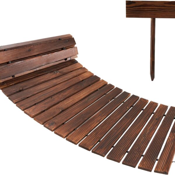 Spurgehom 8FT Wooden Garden Pathway Curved Outdoor Walkway Roll Out Cedar Wood Patio Flooring Path Decorative Lawn Patio Pavers Boardwalk Beach Wedding Party (Brown)