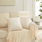 Fancy Homi 4 Packs Neutral Decorative Throw Pillow Covers 18x18 Inch for Living Room Couch Bed Sofa, Rustic Farmhouse Boho Home Decor, Soft Plush Striped Corduroy Square Cushion Case 45x45 cm - Image 6