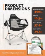KingCamp Camping Chairs, Oversized Hammock Chairs, Folding Rocking Chairs, Aluminum Adjustable Back Swing Chairs, Chair with Removable Footrest Pillow Cup Holder for Outdoor Beach Lawn - Image 2