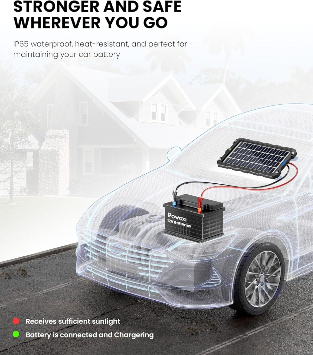 POWOXI Upgraded 7.5W-Solar-Battery-Trickle-Charger-Maintainer-12V Portable Waterproof Solar Panel Trickle Charging Kit for Car, Automotive, Motorcycle, Boat, Marine, RV,Trailer, Snowmobile, etc. - Image 5