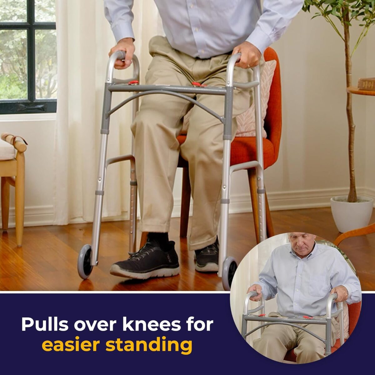 Drive Medical 10210-1 2-Button Folding Walker with Wheels, Rolling Walker, Front Wheel Walker, Lightweight Walkers for Seniors and Adults Weighing Up To 350 Pounds, Adjustable Height, Silver - Image 6