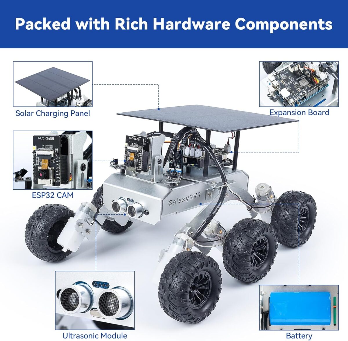 SunFounder GalaxyRVR Mars Rover Kit, Smart Video Robot Car Kit Compatible with Arduino Uno R3 with ESP32 CAM for Real-Time FPV Visuals, R3 Board & Rechargeable Batteries Included - Image 2