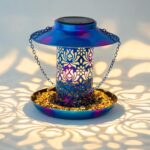 Ottsuls Solar Bird Feeder for Outdoors Hanging, Metal Wild Cardinals Garden Lantern with S Hook, Weatherproof and Water Resistant Birdfeeders as Gift Idea for Women Mom Grandma Bird Lovers (Blue) - Image 2