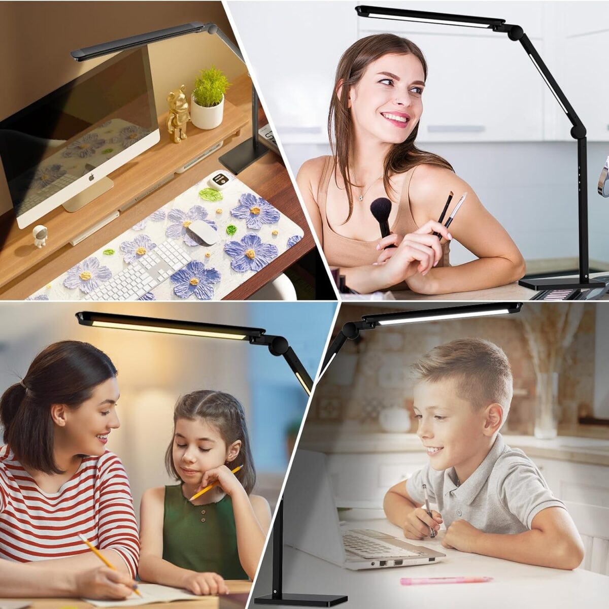 LED Desk Lamp for Home Office,Creative Touch Reading Light, with Memory Dual Light and Adjustable Swing Arm,15W 4 CCT Eye-Care Modes & 4 Brightness Levels Table Lamp with USB Charging Ports-Black - Image 5