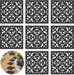 Pangda 8 Pcs 12 x 12 Inch Rubber Stepping Stone Outdoor for Garden Pathway Paver Outside Stepping Tile Heavy Duty Retro Decorative Pavers for Walkway Path Landscaping Yard Lawn(Black,Cross Square) - Image 6