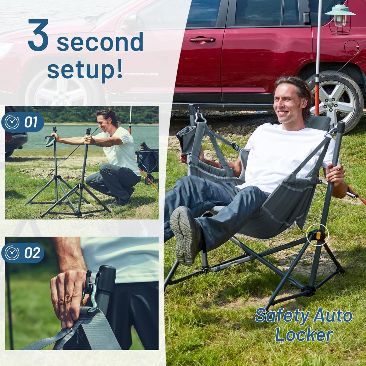 TIMBER RIDGE Hammock Camping Chair with Adjustable Backrest, Heavy Duty Folding Hammock Chair Supports 300lbs, Portable Hammock Chair for Camping, Travelling and Patio, Blue - Image 7