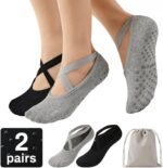 Pilates Socks with Grips and Straps for Women, Non Slip Grip Yoga Socks, Anti-skidding Yoga Slipper, also Ideal for Dance, Barre, Ballet, Barefoot Exercises, Home